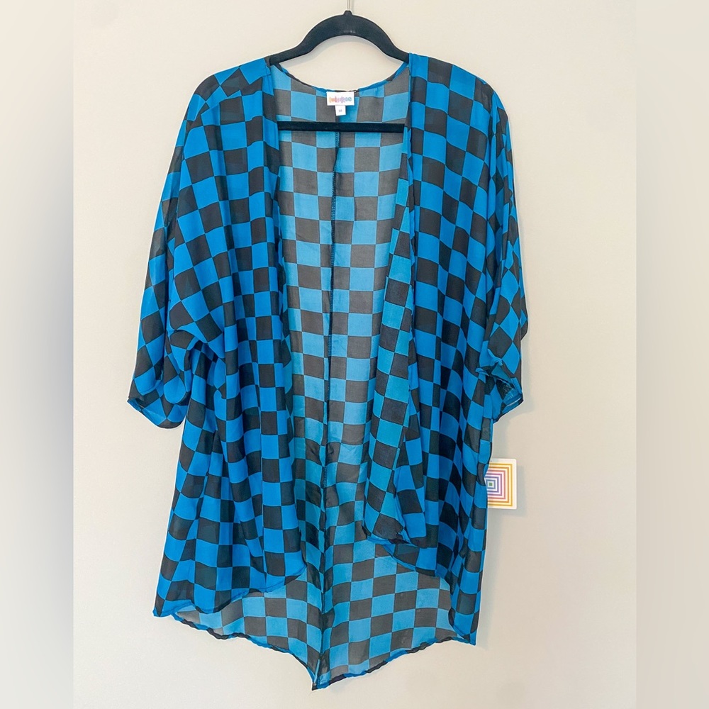 LuLaRoe Checkered Race Flag Lindsay Kimono Size Medium NWT